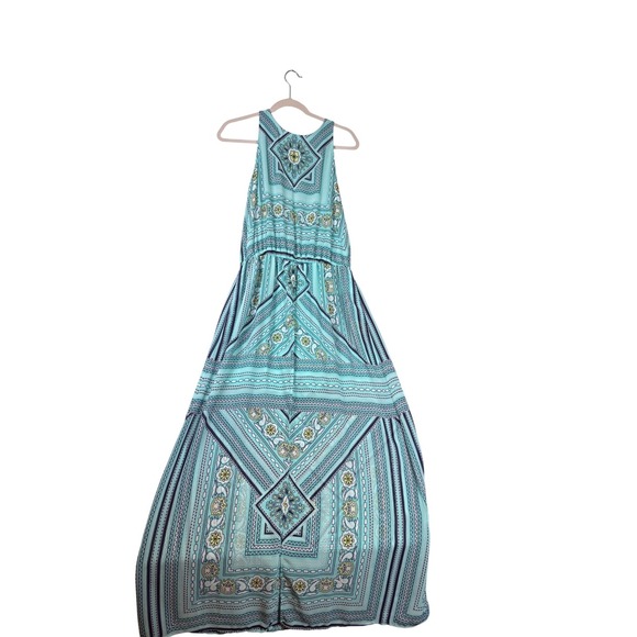New York & Company Dresses & Skirts - New York & Company Maxi Dress Women L Turquoise Geometric Halter Romper Lining
